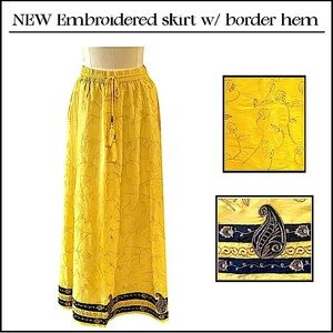 New! Gold Metallic Embroidered Maxi Skirt.